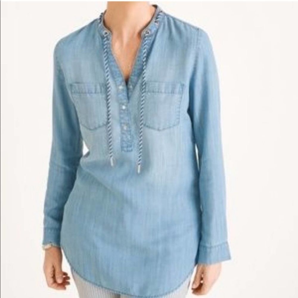 Chico's Nautical Chambray Tencel Top Size Medium